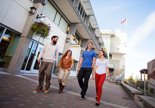 A group of young people walking and talking together. 